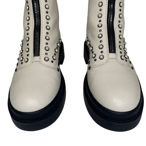 Jimmy Choo Nola Flat Boots Off White EU 37.5 Faux Pearl Studded Lug Sole Zip Up